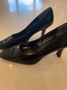 Bass Black Snakeskin Textured Pointed-Toe Heels